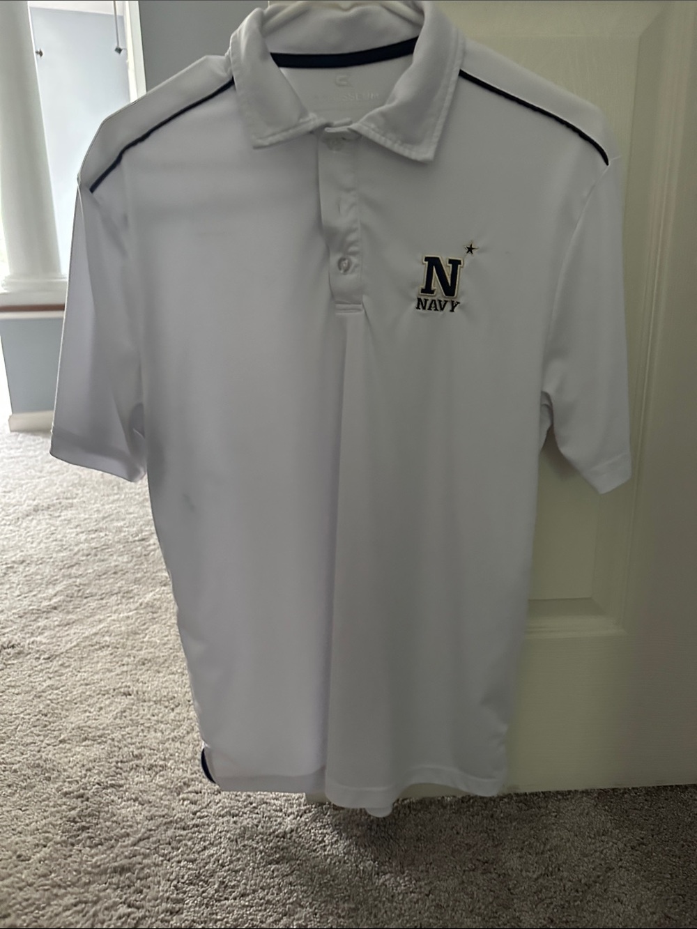 Colosseum White Polo with Navy Trim and Embroidered Navy Logo